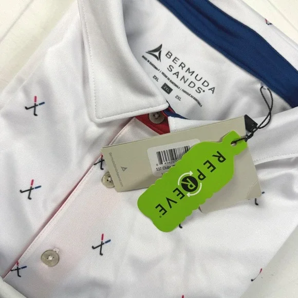 Bermuda Sands Golf Polo Mens 2XL 'Clubs White' Print Performance S/S White NWT - Picture 13 of 13